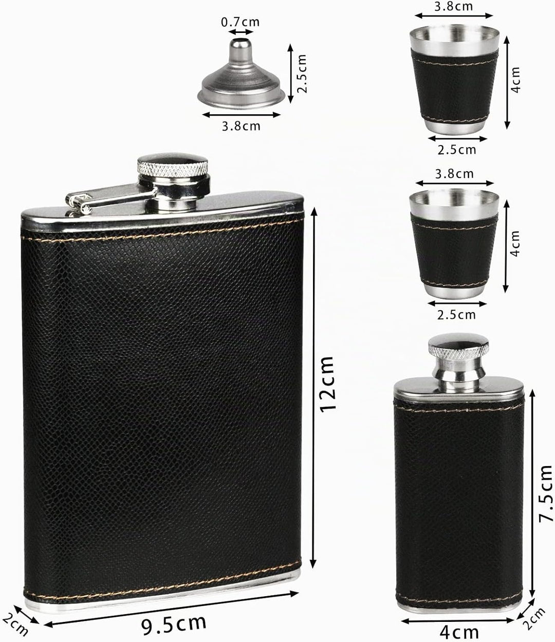 Flachmann Set 260ML Edelstahl Whisky Topf Mini Schnapsflasche Upscale Tragbar Alkoho Geschenke (schw
