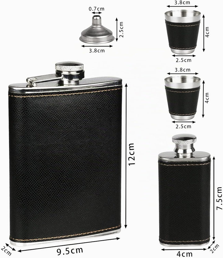 Flachmann Set 260ML Edelstahl Whisky Topf Mini Schnapsflasche Upscale Tragbar Alkoho Geschenke (schw