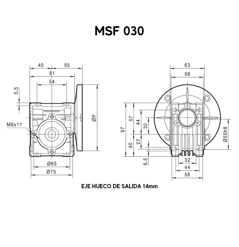 Dreiphasiger Motor, 230/400 V, 0,25 kW/0,33 PS (374 U/min)