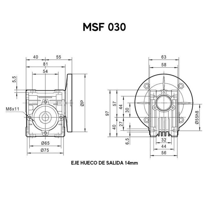Dreiphasiger Motor, 230/400 V, 0,25 kW/0,33 PS (374 U/min)