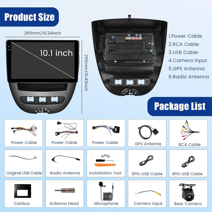[4G+128G]Inefala Android 15 Autoradio für Peugeot 107/Toyota Aygo/Citroen C1 2004-2014 mit Wireless