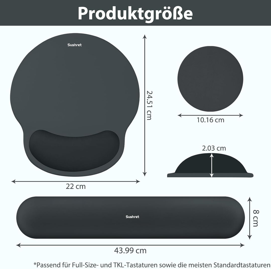 Mauspad & Tastatur Handballenauflage, 3-in-1 Ergonomisches Gel Memory Foam Handballenauflage mit Han