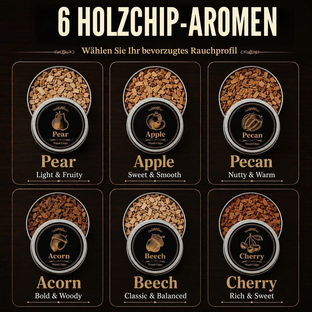 Whiskey-Smoker-Set mit integriertem Feuerzeug, 6 Sorten Holzspäne, 2 Gläser, 2 Eisballformen, Cockta