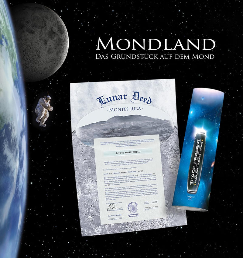 Mondgrundstück Geschenk Space Present | Mond Besitzurkunde mit Wunschname | originelles für Geburtst