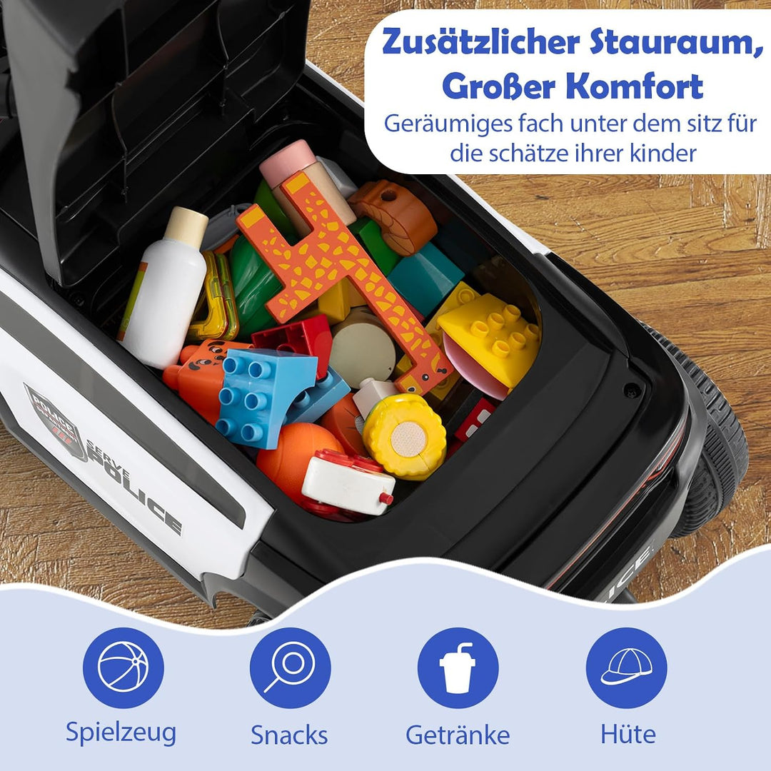 COSTWAY Rutschauto Polizei, Rutschfahrzeug mit blinkenden Lichtern, Musik &amp; Sirene, Kinderauto mit S