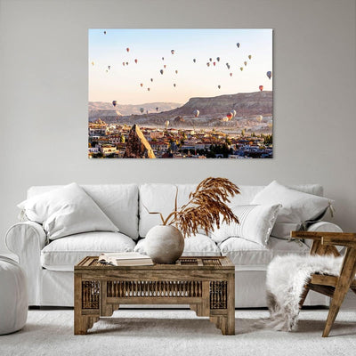 Bilder auf Leinwand 100x70cm Leinwandbild mit Rahmen Berge Ballon Flug Gross Wanddeko Bild Schlafzim