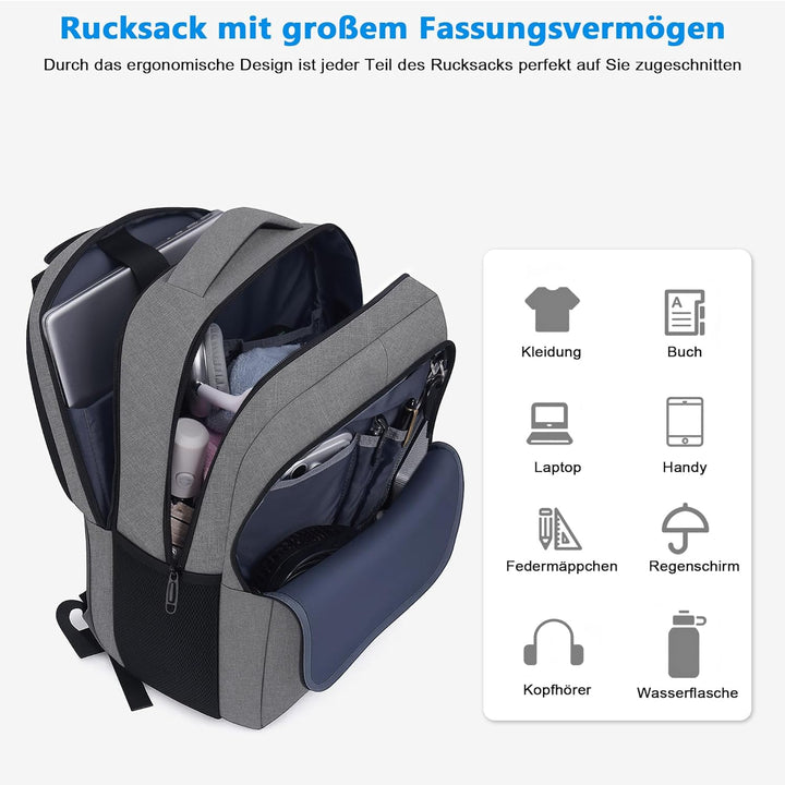 TANTOMI Rucksack Herren, Gross Laptop Rucksack 17 Zoll Schulrucksack Laptoptasche mit USB Ladeanschl
