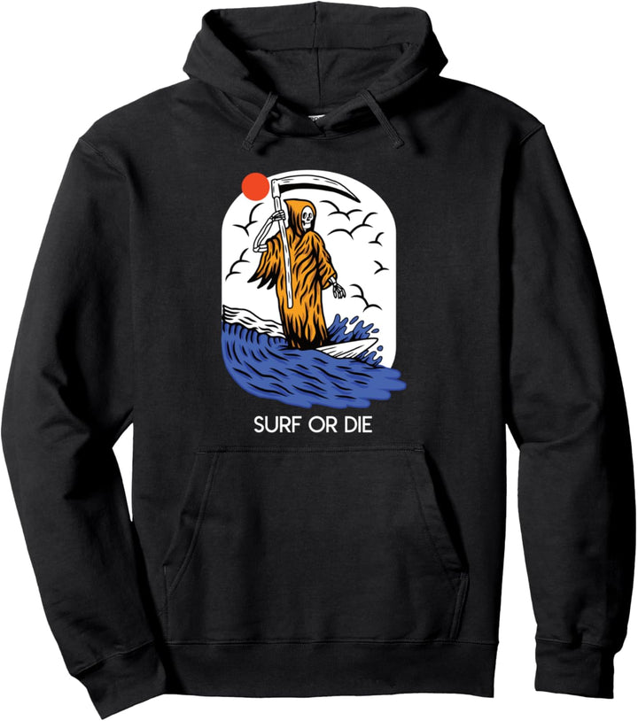 Surfen Totenkopf Surfbrett Sensenmann Wellen Sommer Surfer Pullover Hoodie