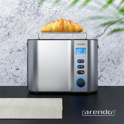 Arendo - Toaster 2 Scheiben Edelstahl mit Restzeitanzeige - 800 Watt - Doppelwandgehäuse - Integrier