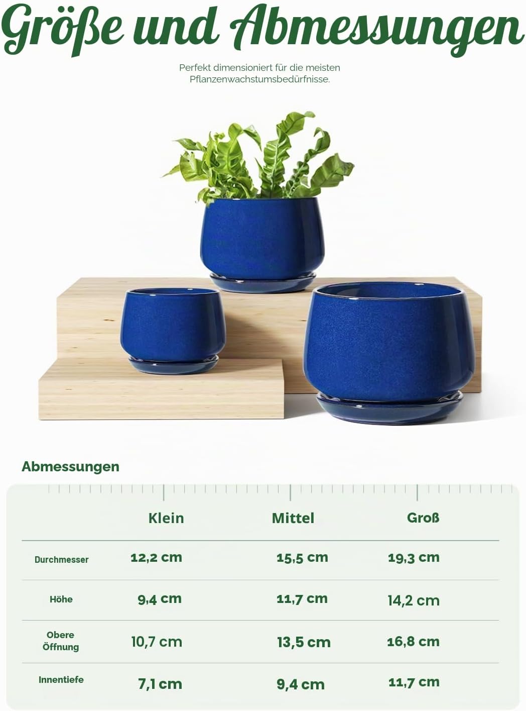 LE TAUCI 3er Pack Keramik Blumentopf, 10+13+16 cm Durchmesser Klein Töpfe Set, übertöpfe für Zimmerp