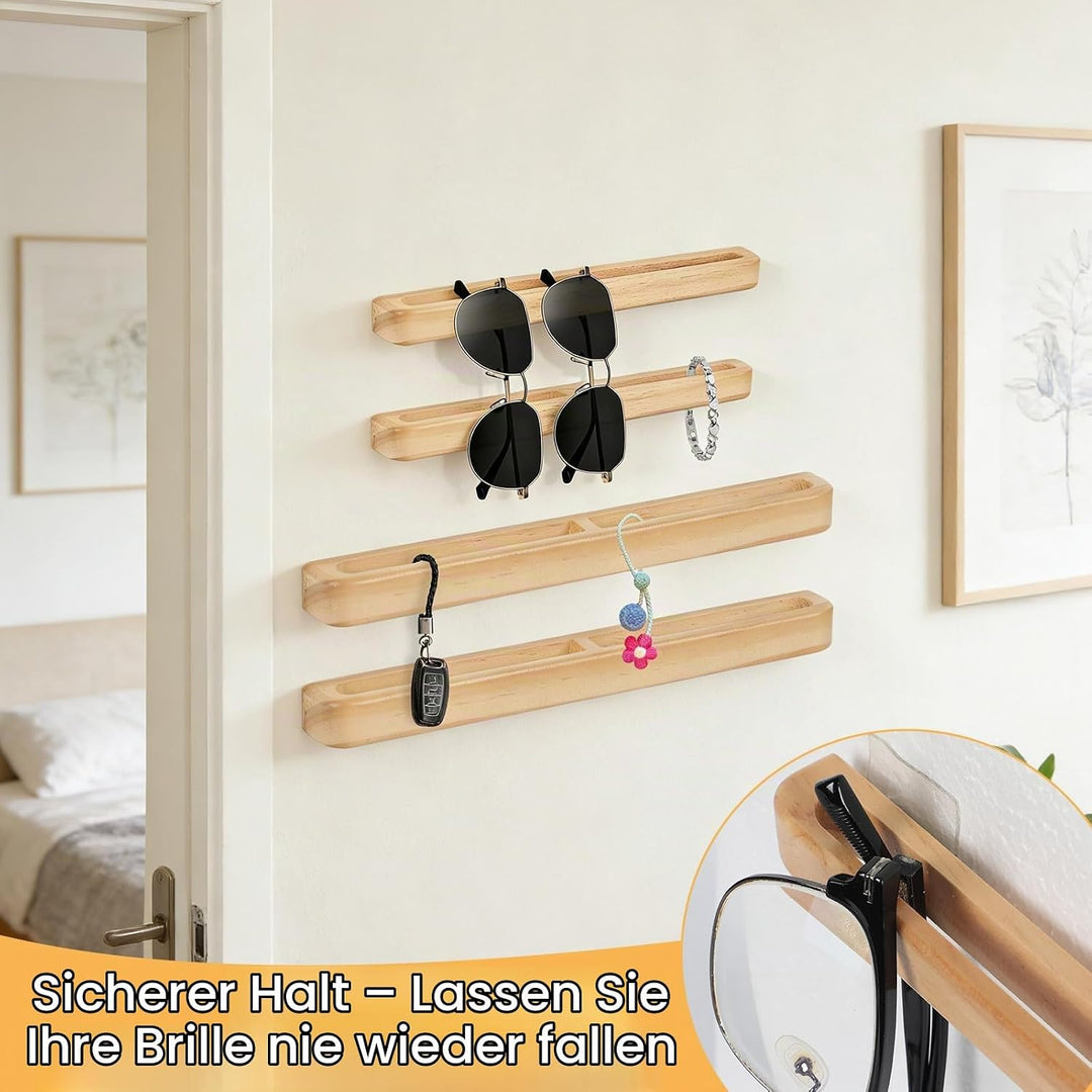 Holz Brillenhalter Wand,4PCS Sonnenbrillenaufbewahrung, Wand Brillenständer Brillenregal zum Aufhäng