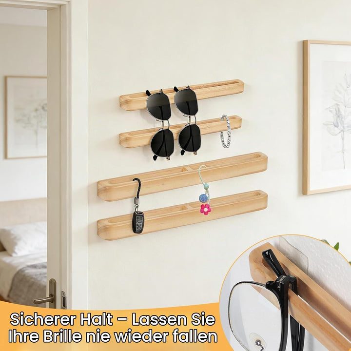 Holz Brillenhalter Wand,4PCS Sonnenbrillenaufbewahrung, Wand Brillenständer Brillenregal zum Aufhäng