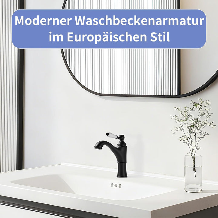 Rehomthy Wasserhahn Bad Schwarz, Waschtischarmatur Mischbatterie Waschbecken Armaturen, Einhebel-Bad
