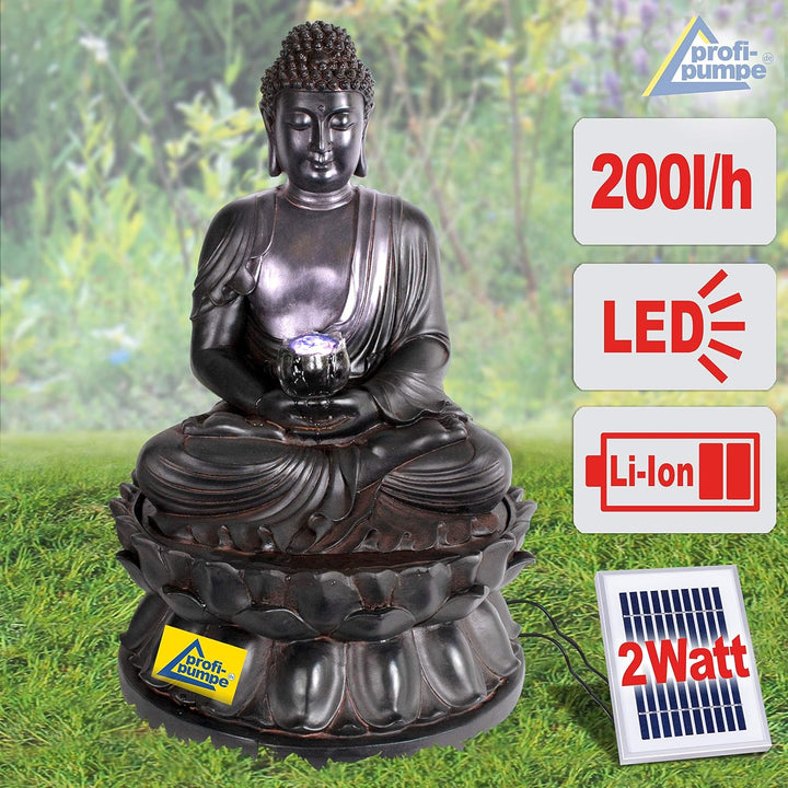 Gartenbrunnen Solarbrunnen Brunnen Buddha-Eternity Vogelbad Wasserfall, Gartendeko mit Pumpe, Wasser