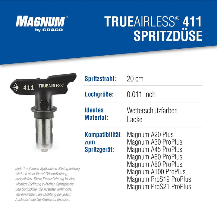 Graco TRA411 TrueAirless 411 Spritzdüse - für Magnum A20, A30, A45, A60, A80, A100, ProS19, ProS21,