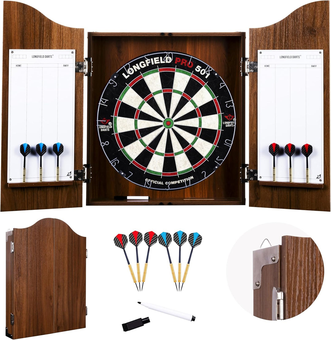 Holz Dartschrank, sisal Dartscheibe, inbegriffen 6 Darts 18gr und Zubehör Kastanie, Kastanie