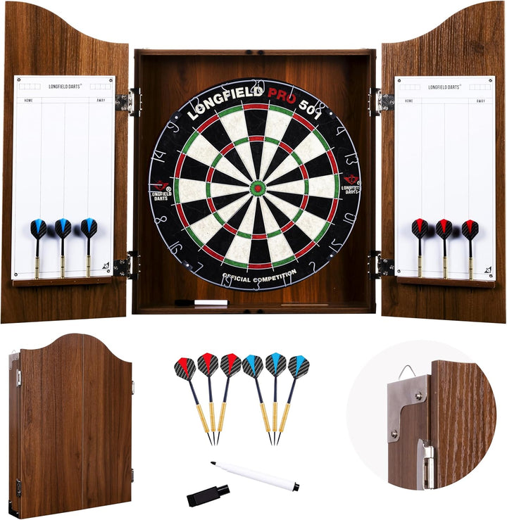 Holz Dartschrank, sisal Dartscheibe, inbegriffen 6 Darts 18gr und Zubehör Kastanie, Kastanie