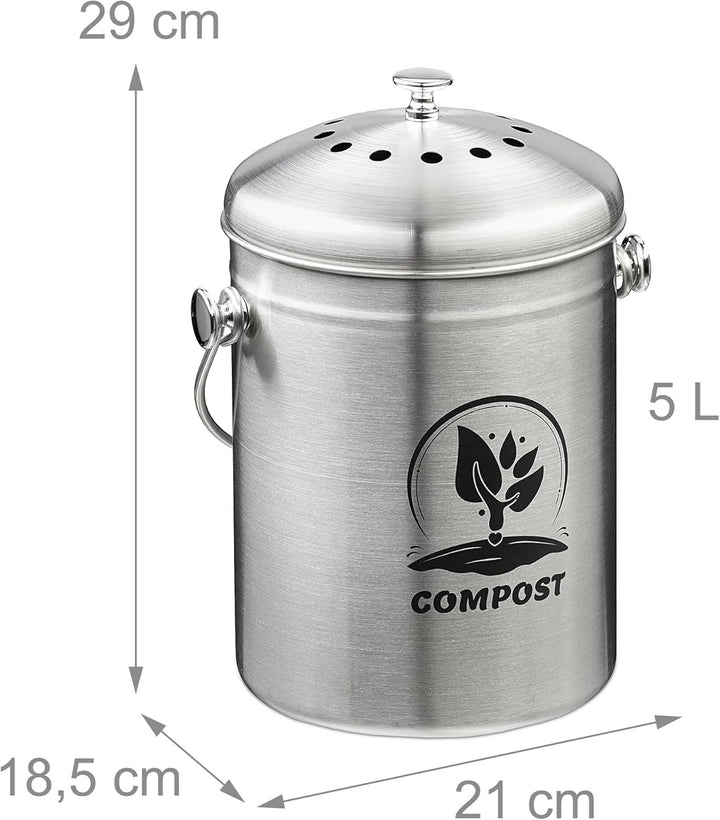 Relaxdays Komposteimer Küche, 5 l, Kleiner Mülleimer, Deckel und Geruchsfilter, Abfalleimer Biomüll,