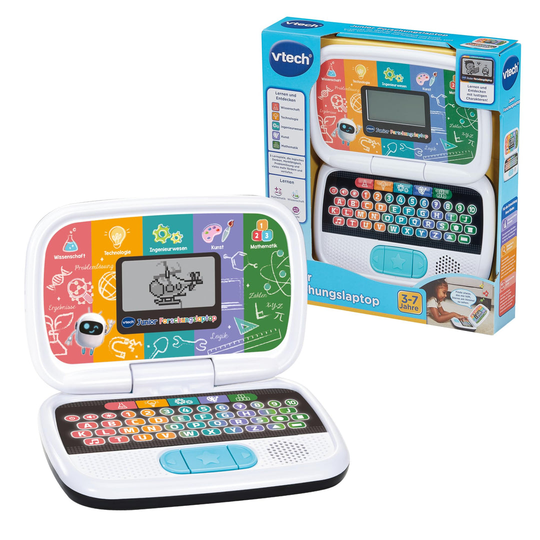 Vtech Junior Forschungslaptop – Lerncomputer mit Inhalten zu Buchstaben, Zahlen und Zählen, Wissensc