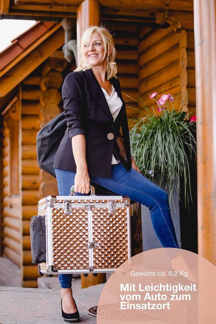 Fusspflegekoffer Rollkoffer ideal für die Mobile Fusspflege Trolley-Koffer Glamour Rosagold Metallic