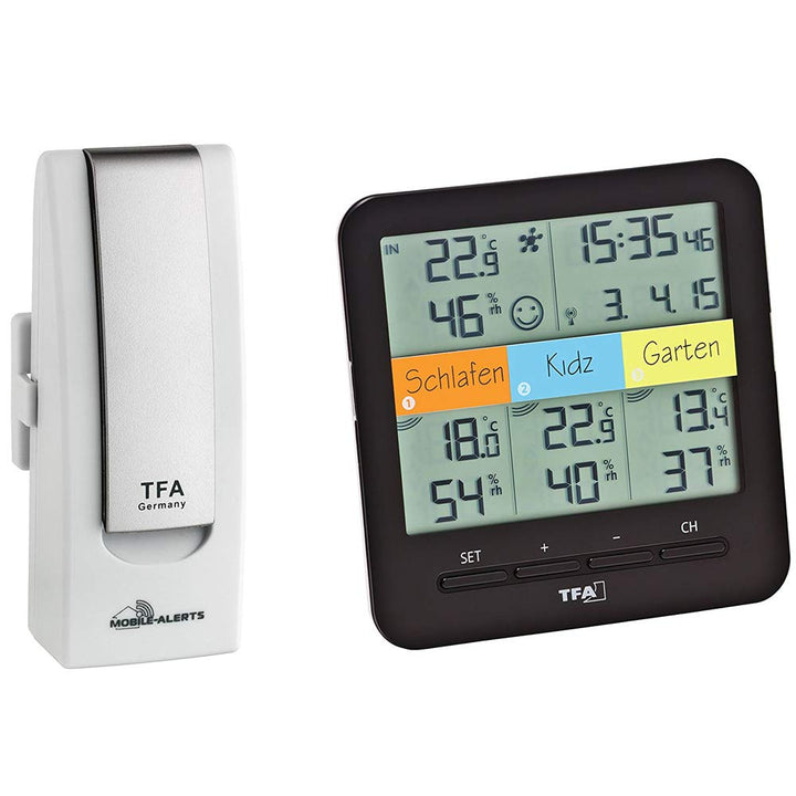 TFA Dostmann 31.4007.02 Weatherhub Starter-Set mit Klima@Home Funk-Thermo-Hygrometer, Mobile Klima-