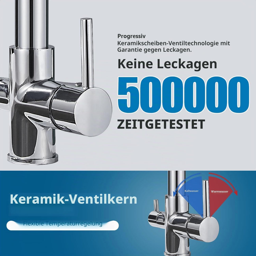 3-Wege-Küchenarmatur, 360° drehbarer Mischbatterie, Spültischmischer mit flexiblem Auslauf, Küchensp