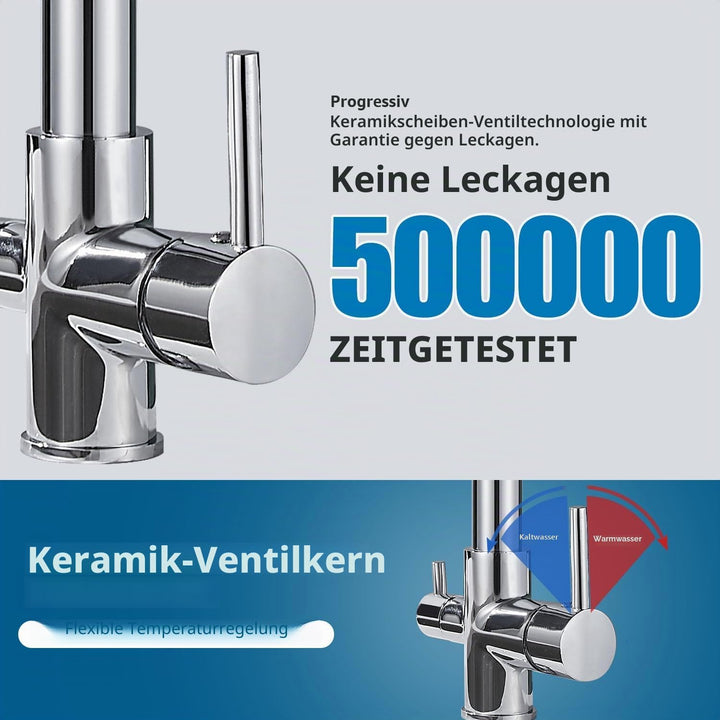 3-Wege-Küchenarmatur, 360° drehbarer Mischbatterie, Spültischmischer mit flexiblem Auslauf, Küchensp
