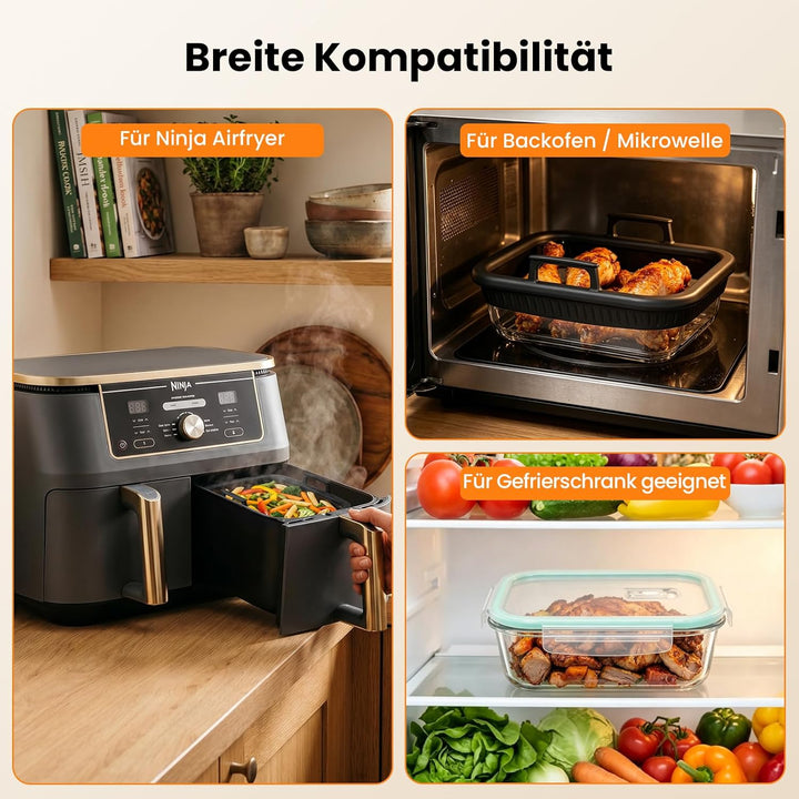 Glas Auflaufform Airfryer für Ninja AF400EU/AF500EU/SL400EU, Auflaufform Heissluftfritteuse mit Hera