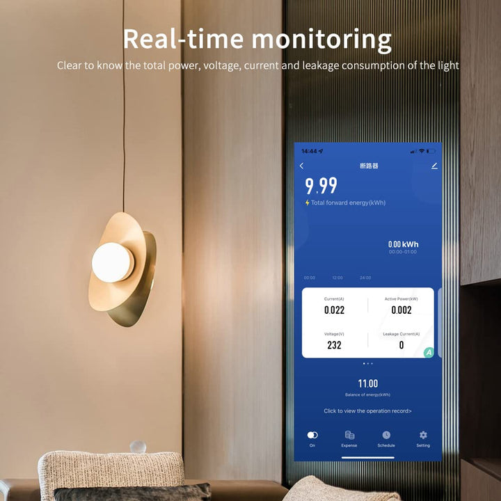 eMylo Smart WIFI Energiemessgerät, Einphasiger DIN-Schienen LCD-Digitalzähler, Leckage-Schutzschalte