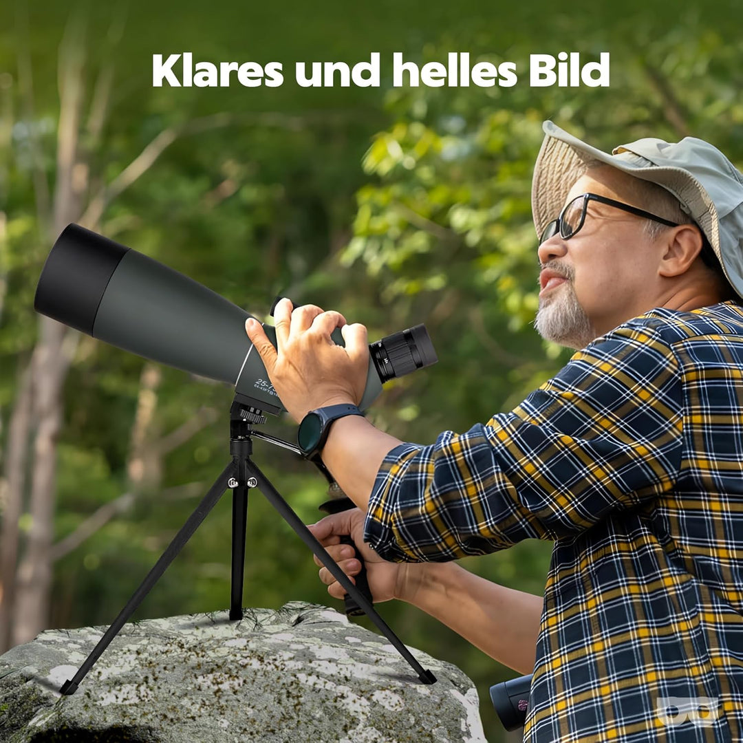 Spektiv 25x75 mit Stativ PRO | High Definition Zoom | Wasserdicht & Shockproof | FMC BaK-4 Prism | T