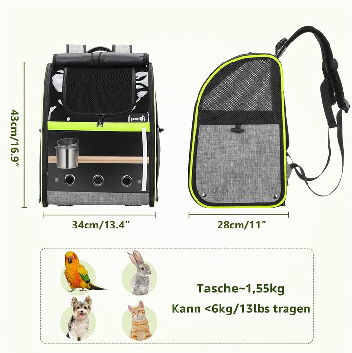 pecute Rucksack für Vögel mit Holzstab, Leichte Träger Vogel Transporttasche, Wasserdichte Papageien