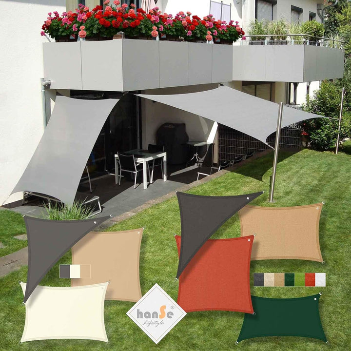 hanSe Sonnensegel rechteckig, Segeltuch Rechteck, 2x3m in Taupe, aus HDPE Gewebe, wetterbeständig, m