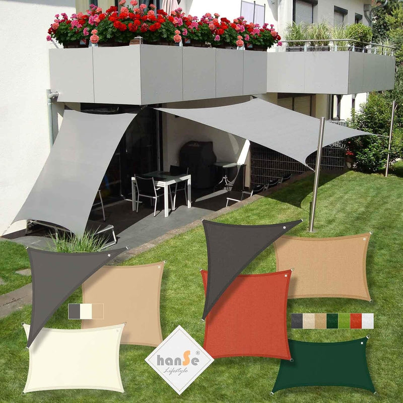 hanSe Sonnensegel quadratisch, Segeltuch Quadrat, 2x2m in Grün, aus HDPE Gewebe, wetterbeständig mit