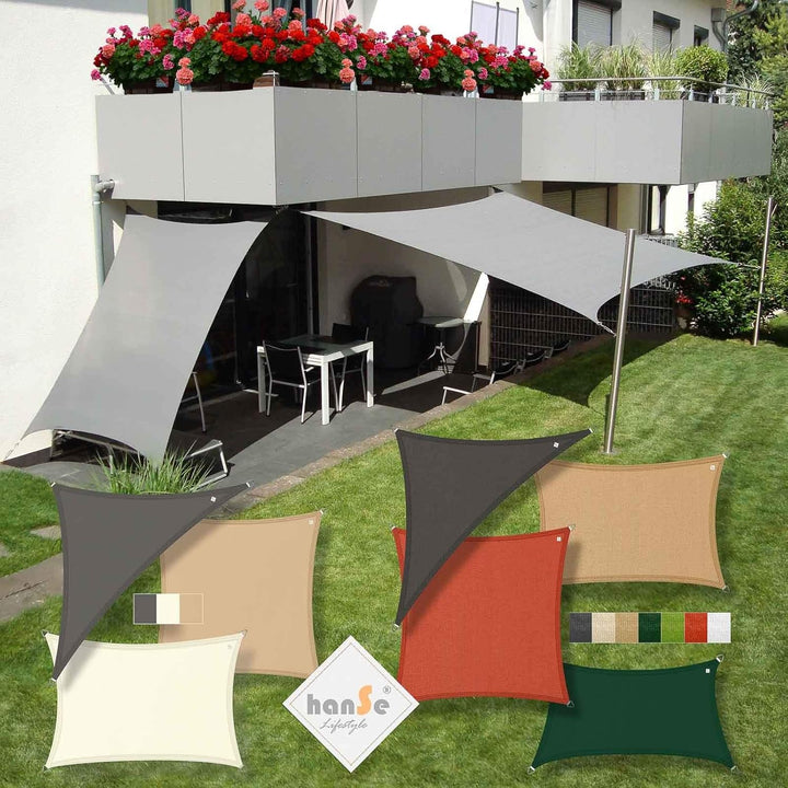 hanSe Sonnensegel quadratisch, Segeltuch Quadrat, 2x2m in Sand, aus HDPE Gewebe, wetterbeständig mit
