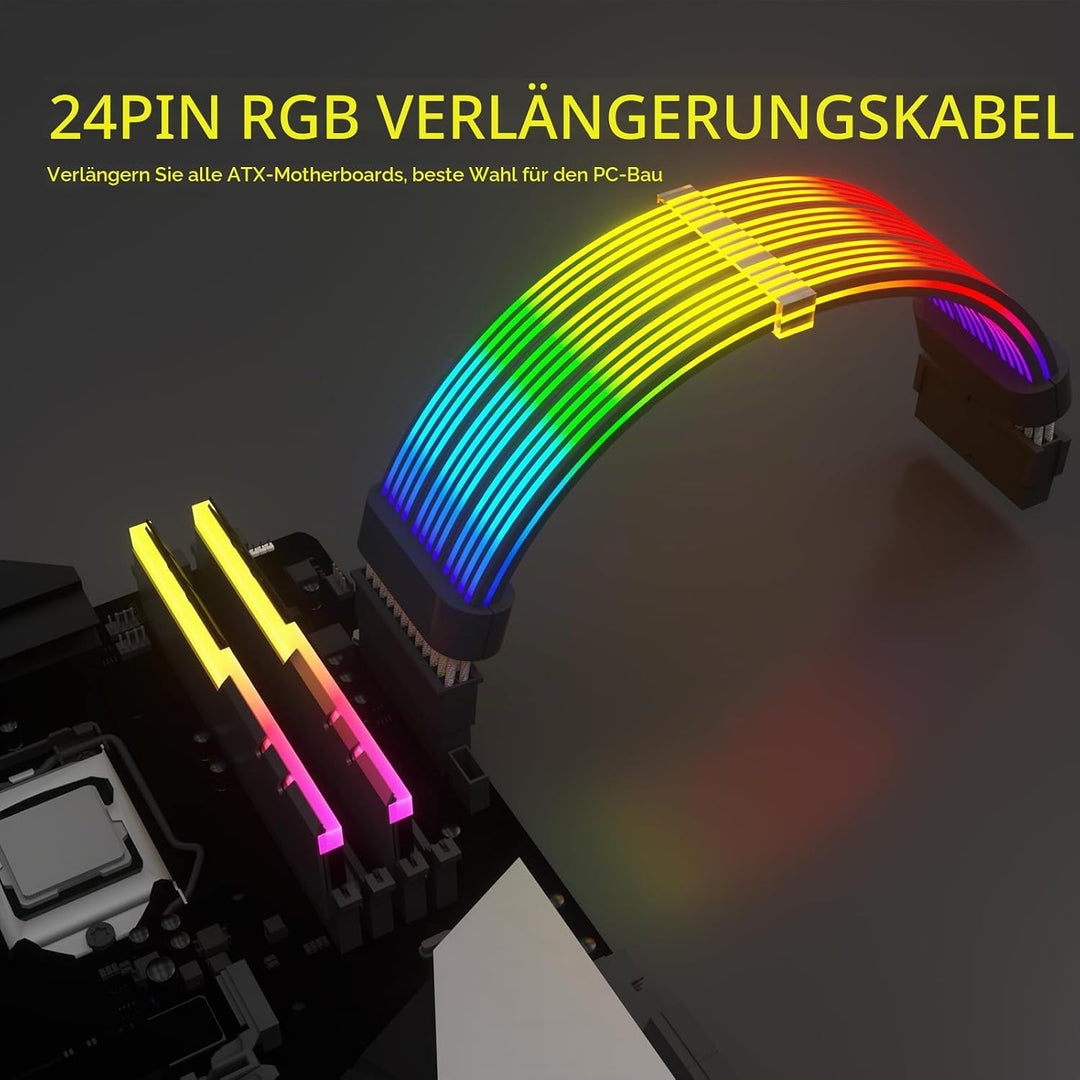 Sirlyr 24 Pin RGB Kabel,RGB PSU Kabel Verlängerungen - 5V 3Pin Addressable ARGB Motherboard Netzteil