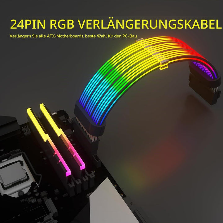 Sirlyr 24 Pin RGB Kabel,RGB PSU Kabel Verlängerungen - 5V 3Pin Addressable ARGB Motherboard Netzteil