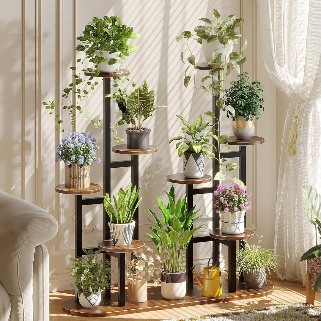 MIN WIN 100 cm Pflanzenständer Metall mit 8 Ebenen Pflanzenregal Blumenständer drinnen draussen Plat