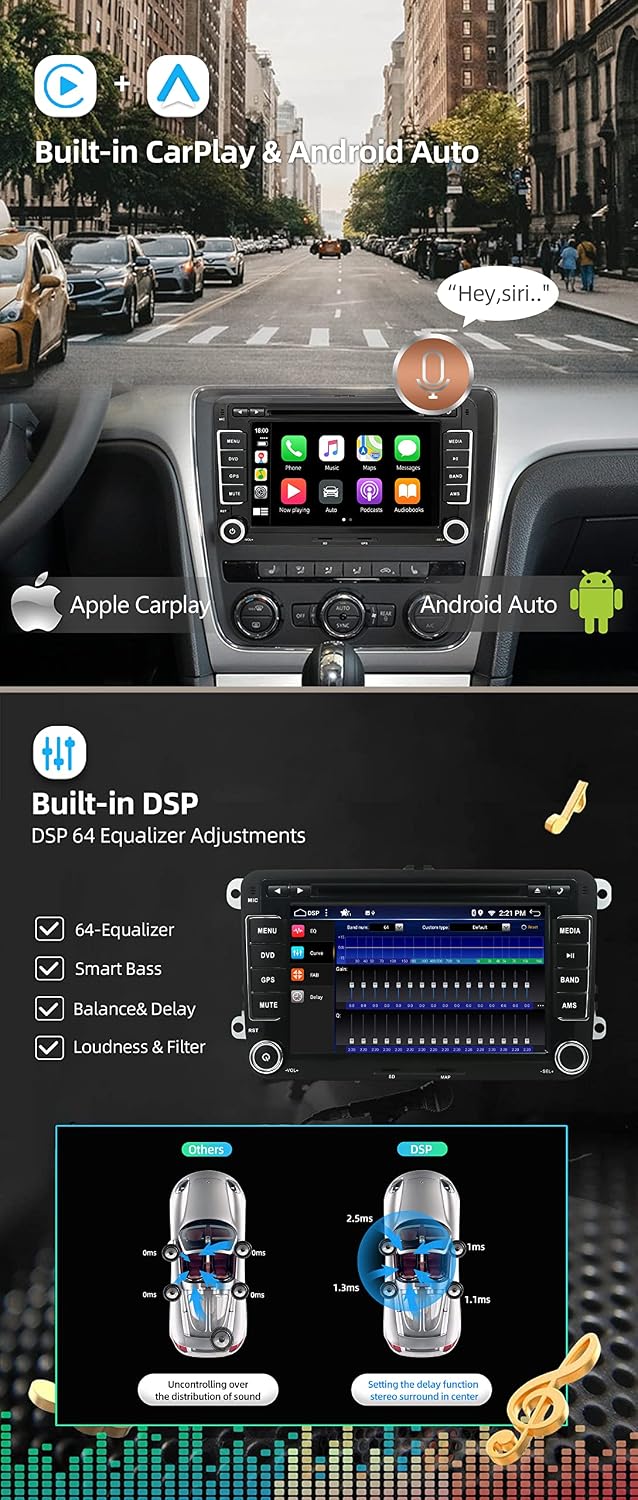 Android 12 IPS Autoradio Passt für Passat/Golf/Skoda/Seat/Jetta - 4G+64G - Eingebaut DSP/Carplay/And