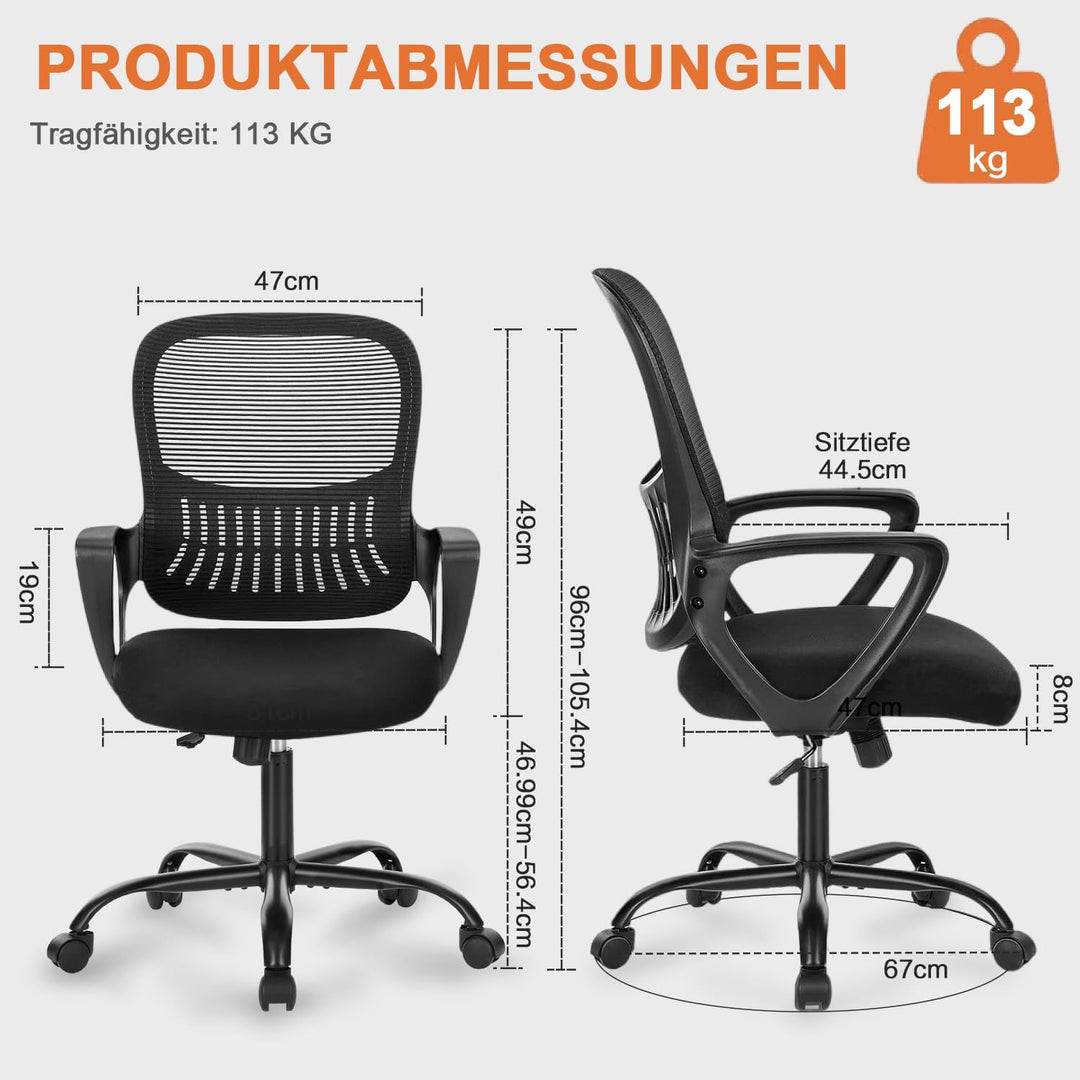 DUMOS Bürostuhl Ergonomisch Schreibtischstuhl mit Lendenwirbelstütze Verstellbaren Armlehnen Drehstu