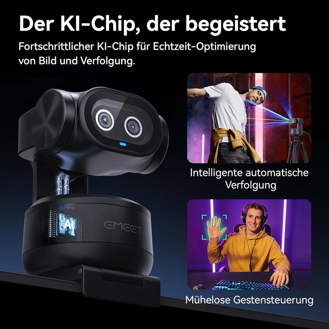 EMEET PIXY Dual-Kamera KI Webcam 4K mit Stativ, AI-Tracking, PDAF & AI-Autofokus 0,2S, 1/2,55'' Sony