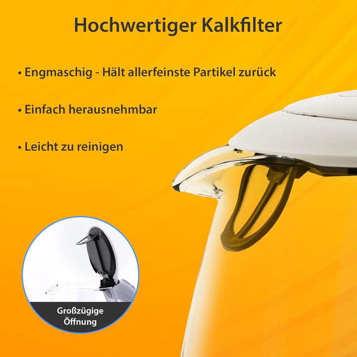 T24 LED Glas Wasserkocher 1,7 Liter mit LED-Beleuchtung, Wasserkocher Glas, Wasserkocher weiss, 2200
