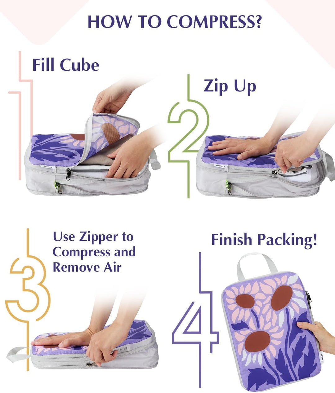 Gonex Compression Packing Cubes 6er Set, Gonex Kleidertaschen 6-teilig Verpackungswürfel, Kleidertas