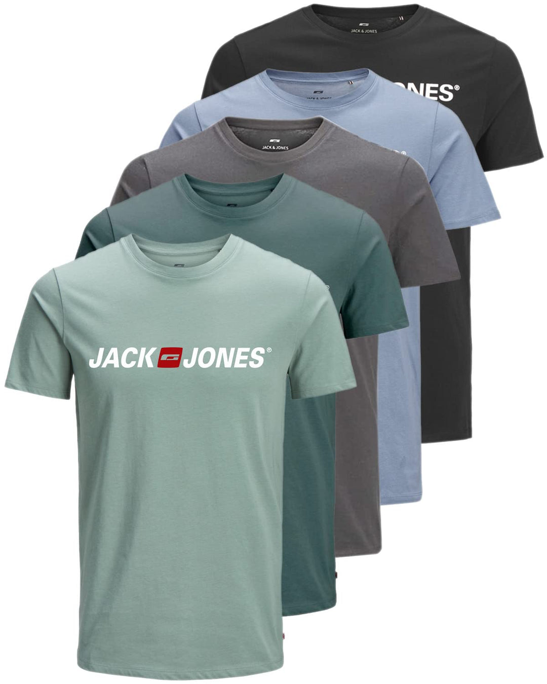 JACK & JONES Herren 5er-Set T-Shirts in verschiedenen Styles, Prints und Farben aus Baumwolle 3XL Sl