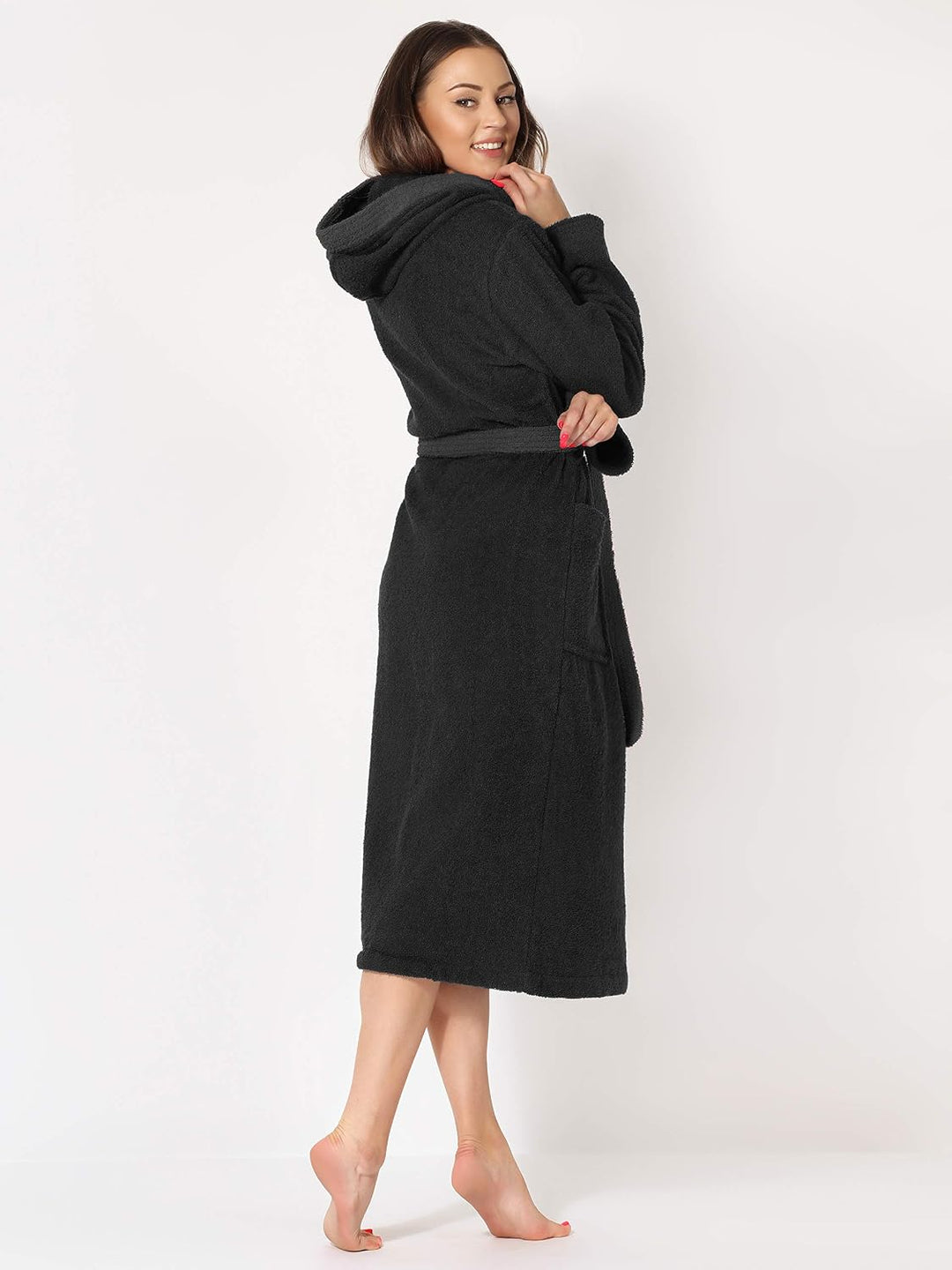 Ladeheid Damen Frottee Bademantel aus 100% Baumwolle LA40-102 XL Schwarz-30/Dunkelgrau-12, XL Schwar