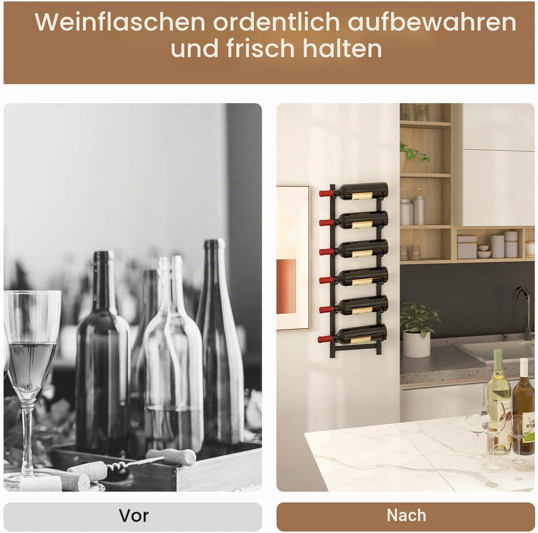 KOMFOTTEU Weinregal Wand für 6/9/12 Flaschen, vertikaler Flaschenhalter aus Metall, dekoratives Häng