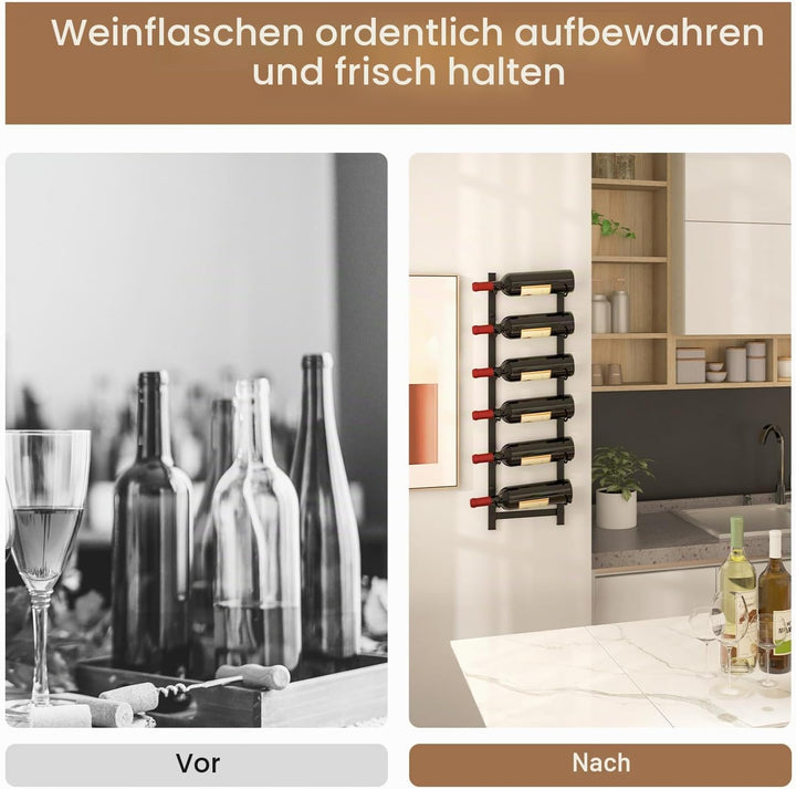 KOMFOTTEU Weinregal Wand für 6/9/12 Flaschen, vertikaler Flaschenhalter aus Metall, dekoratives Häng