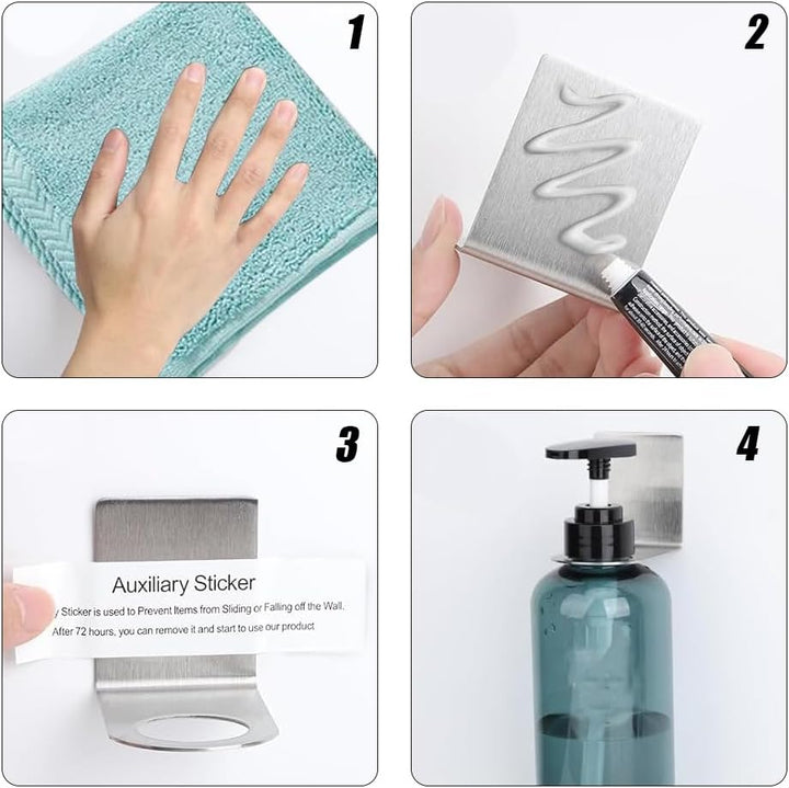 Joyzan Seifenspender Halter, Edelstahl Wand Händedesinfektionsmittelhalter Shampoo Haken Selbstklebe