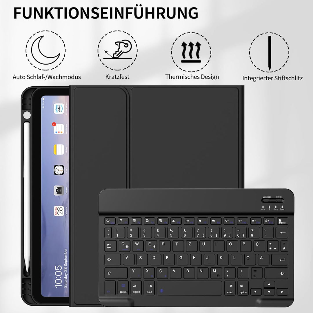 Tastatur Hülle für iPad (A16) 11 Zoll 2025/10. Generation 2022 10.9 Zoll, Magnetische Abnehmbare Kab