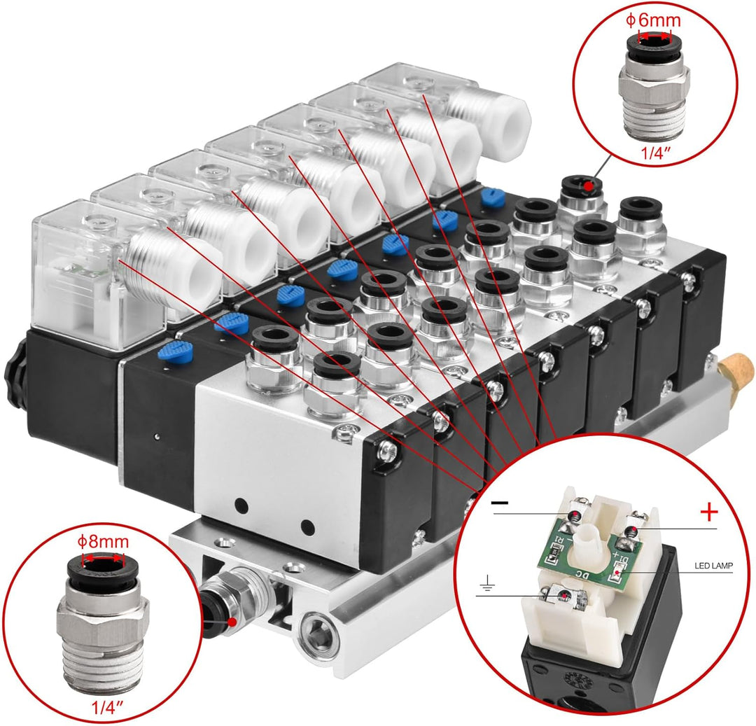 Heschen, elektrisches pneumatisches Magnetventil, 4V210-08, 6 Stück, DC 24 V, PT1/4, 5 Wege 2 Positi