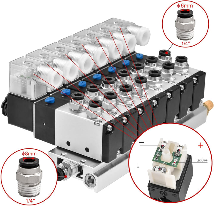 Heschen, elektrisches pneumatisches Magnetventil, 4V210-08, 6 Stück, DC 24 V, PT1/4, 5 Wege 2 Positi